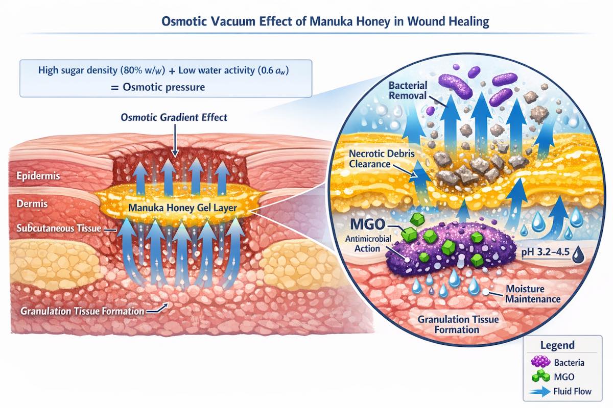 Osmotic Vacuum Effect of Manuka Honey in Wound Healing