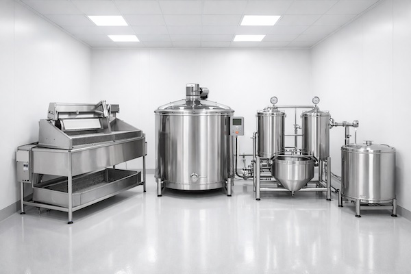 Sterile pharmaceutical-grade honey extraction line featuring stainless steel uncapping and centrifugal equipment